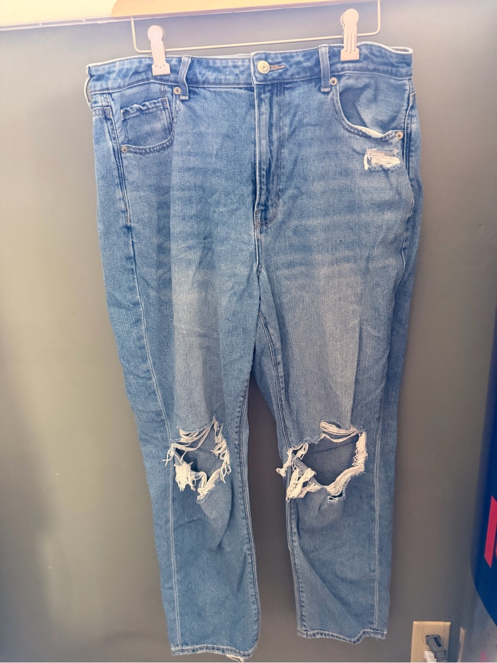American Eagle Distressed Light Blue High-Waist Jeans